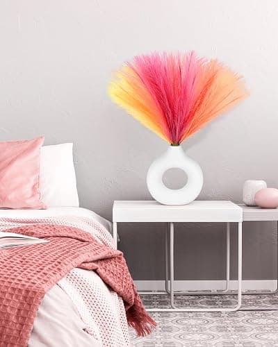 Veneloo 30pcs Faux Pampas Grass Pink Orange Fall Decor, 17.7inch Short Artificial Pompous Grass Fluffy Fake Pompas Branches Vase Filler Flower Arrangement for Home Party Outdoor Wedding Decor thumbnail 7