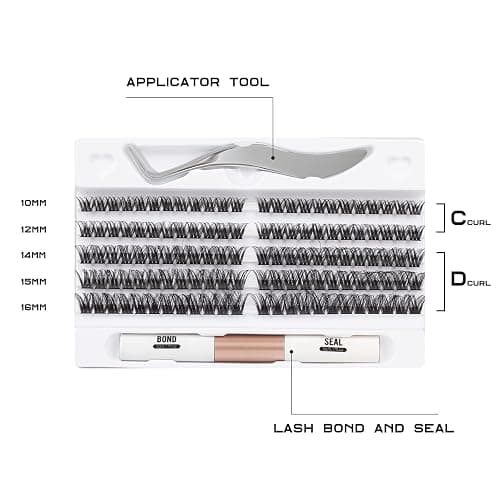 120pcs Wimperns Cluster DIY Wimpern-Extensions Kit mit Applikator und Wimpernkleber und Versiegelung Falsche Wimpern Natürlicher Look C D Curl Länge Mix 10-16MM-DM27 thumbnail 2