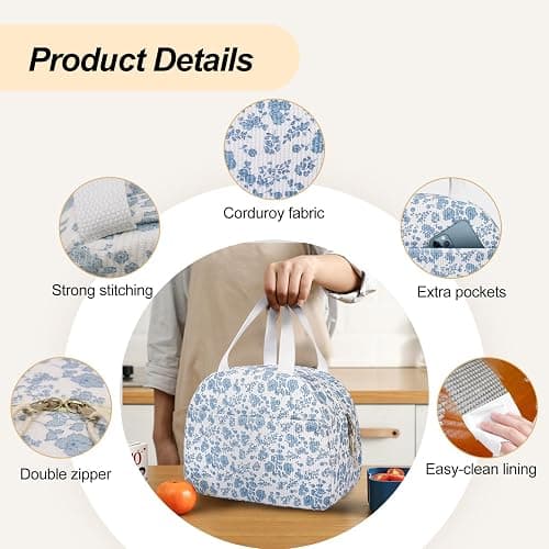 Lunch Box for Women,Cute Lunch Tote Bag,Reusable Insulated Lunch Box,Large Capacity Cooler Bag with Compartments for Work, Picnics or Travelling thumbnail 5