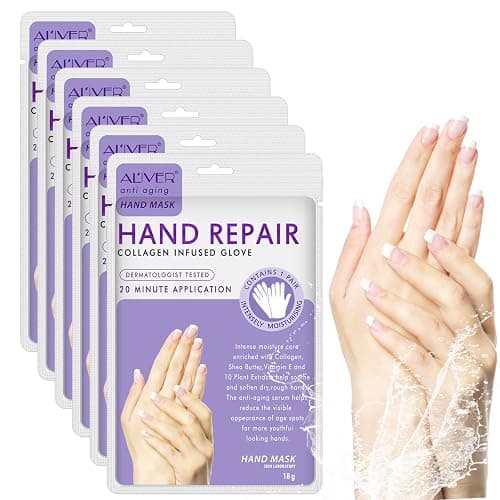 CCKULOOB Hand Mask, 6 Pairs Super Hydrating Hand Mask Moisturizing Hand Mask that Enriched with Collagen, Shea Butter, and Vitamin-E to Revive Dry, Rough and Cracked Skin (6 Lavender) - 6 Packs - Lavender - Image 1