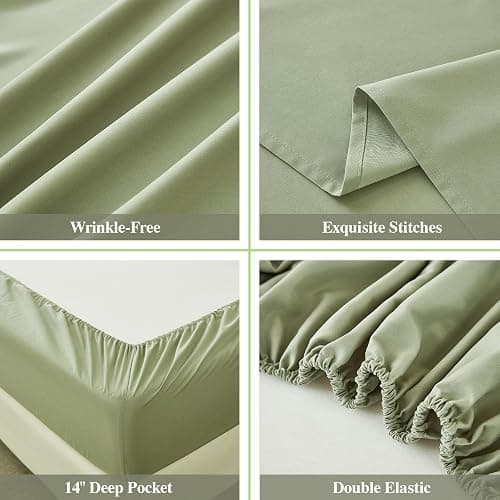 ILAVANDE Queen Sheets Set 6 Piece,Hotel Luxury Super Soft 1800 Series Microfiber Queen Bed Sheets Set-Wrinkle Free & Breathable-14 Deep Pocket Sheets for Queen Size Bed(Queen,Sage Green) thumbnail 5