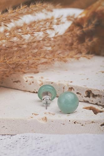 Jade Earrings Studs for Women Genuine – Flat Back - Earring Post - 12mm – Sage Light Green - Hypoallergenic- Handmade - Real Green Jade Jewelry for Women & Men - Gifts for Anniversary - Graduation - Back to School - Teacher Appreciation - Mens Birthstone Birthday Gift thumbnail 4