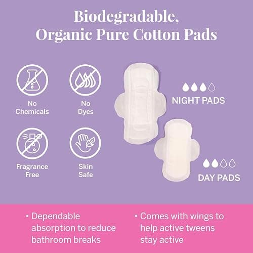 Pixie First Period Kit for Girls 9-12 - Ranked 1 for Organic Cotton Teen Pads with Wings - Period Tracking Bracelet & Discreet Crossbody Bag - On-the-Go Tween Starter Kit & Feminine Hygiene Essentials thumbnail 3