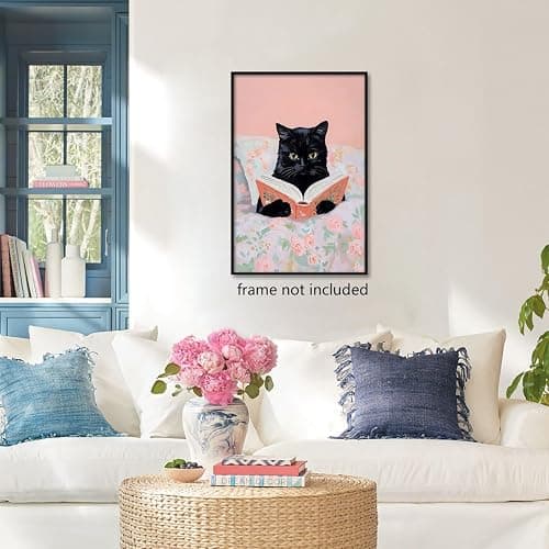 Vintage Cats Reading Books Canvas Wall Art Pink Funny Animal Room Aesthetic Poster Cute Cat Lovers Monet Minimalist Prints Trendy Girls Study Room Book Lover Preppy Wall Decor 12x16in Unframed thumbnail 4