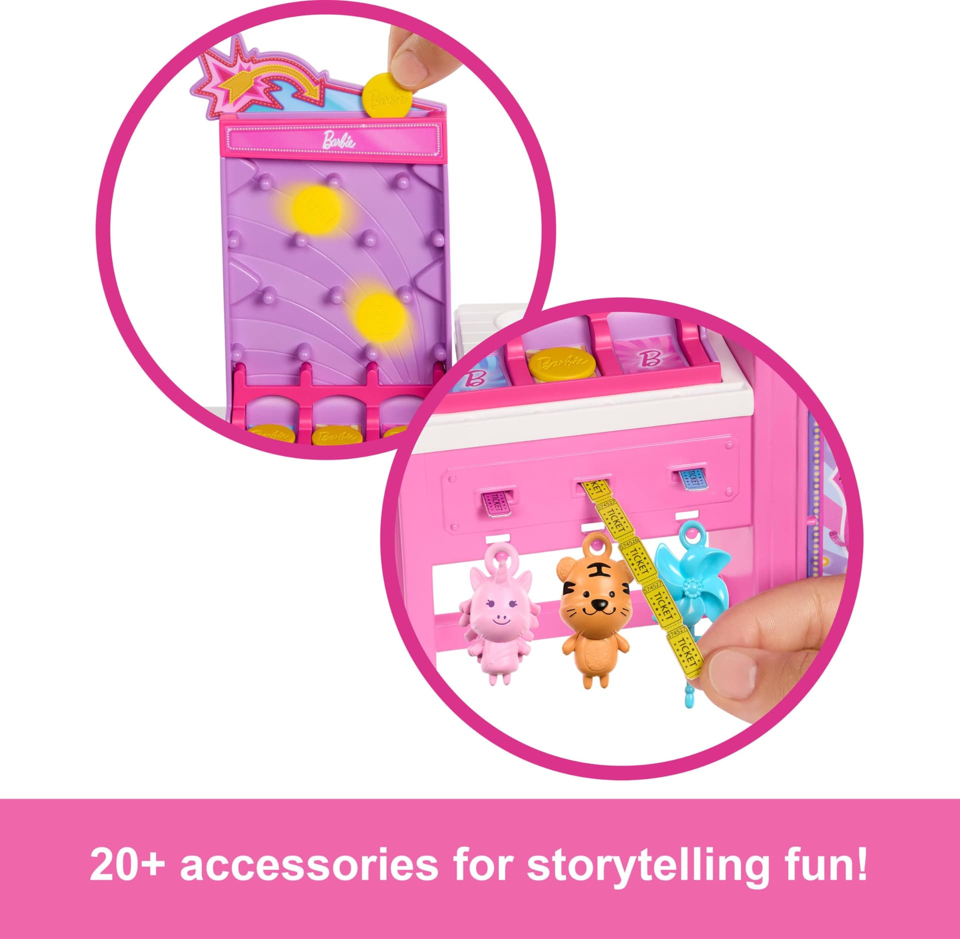 Barbie Mysteries: Beach Detectives Malibu” Doll & Cotton Candy Game Booth Playset with 20 Accessories Including Prizes, JFV67 thumbnail 4