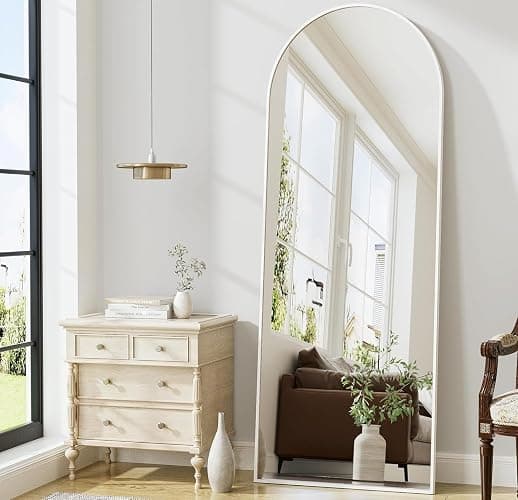 Prywot Arched Full Length Mirror, 70"x26" Free Standing Floor Mirror, Modern Full Body Mirrors with Stand, Wall Mirrors with Aluminum Alloy Frame for Bedroom,Living Room, White thumbnail 3