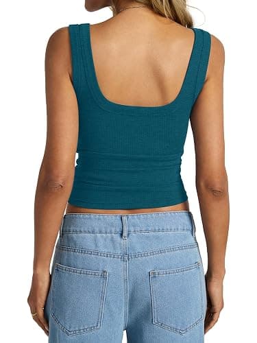 EasyGala Womens Cotton Ribbed Square Neck Tank Tops Basic Backless Sleeveless Summer Cami Shirts 2025 thumbnail 2