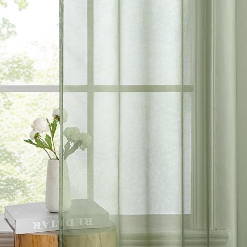 MIULEE 2 Panels Sage Green Sheer Curtains 84 inches Long Window Curtains Rod Pocket Elegant Window Voile Panels/Drapes/Treatment for Bedroom Living Room (54X84 Inches) thumbnail 5