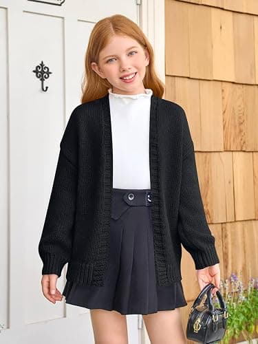 Haloumoning Girls Long Sleeve Cardigan Kids Casual Open Front Chunky Sweater Fall Outerwear 5-14Y thumbnail 4