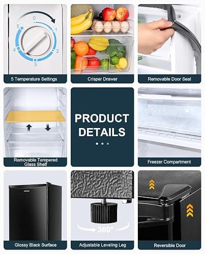 Upstreman 3.2 Cu.Ft Mini Fridge with Freezer, Single Door Mini Fridge, Dorm Fridge, Adjustable Thermostat, Mini Refrigerator for Bedroom, Office, Dorm, Black-BR321 thumbnail 6