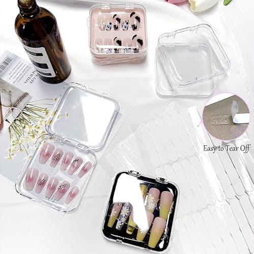 12 Piece Press On Nail Storage Box with 60 Pcs Double Sided Tape - Acrylic Fake Nail Display Box for Home Salon Use thumbnail 5