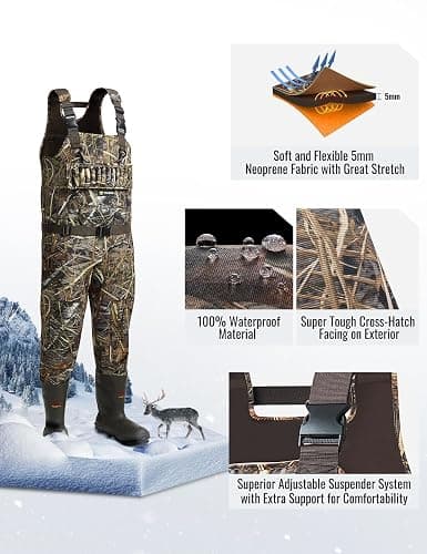 TIDEWE Hunting Wader with 1400&1600G Insulation Rubber Boot, 5mm Neoprene Waterproof Chest Wader for Fishing, Hunting thumbnail 2