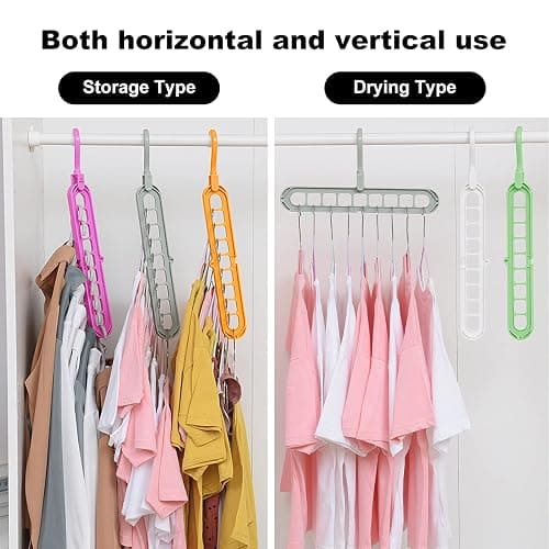 Closet Organizers and Storage,College Dorm Room Essentials, Multifunctional Organizer Magic Space Saving Hangers with 9 Holes Storage Organization for Wardrobe Closet Heavy Clothes - Multicolor - 4 Pack thumbnail 7
