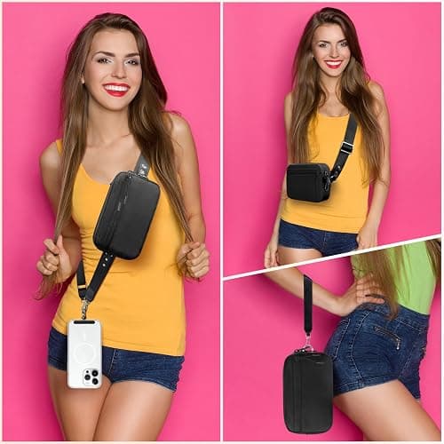 YFWE Clip and Go Strap for Phone with Wallet Crossbody, Adjustable Phone Lanyard with Detachable RFID Wristlet Wallet, Black (L) thumbnail 2