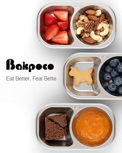 Bakpoco Stainless Steel Toddler Plates Set of 6, 2-compartment Kids Plates for Snack Portion Control, Small Divided Plate for Baby Feeding & Adults Camping, Non-toxic Dishwasher Safe Metal Dish thumbnail 5