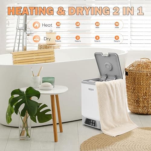 Warmio 30L Towel Warmer,Large Luxury Towel Warmers, Hot Towel Warmer with Dryer, Adjustable Heating Time Setting, Fragrance Disc,12h Delay Time,Towel Warmers for Bathroom,Spa Home (White-Grey) thumbnail 3