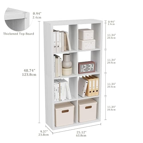 VDNEND Cube Storage Organizer Bookcase, Decorative 11 inch Open Back Cubical Shelf with Thickened Border, Display Bookshelf for Living Room, Home Office, Sturdy Room (White, 8 Cube) thumbnail 3