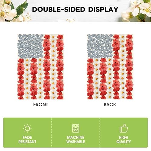 AVOIN colorlife Patriotic Memorial Day American Garden Flag 12x18 Inch | Double Sided, Weather & Fade Resistant, Yard Outdoor Decoration, Featuring Myosotis Poppy design, 4th of July thumbnail 6