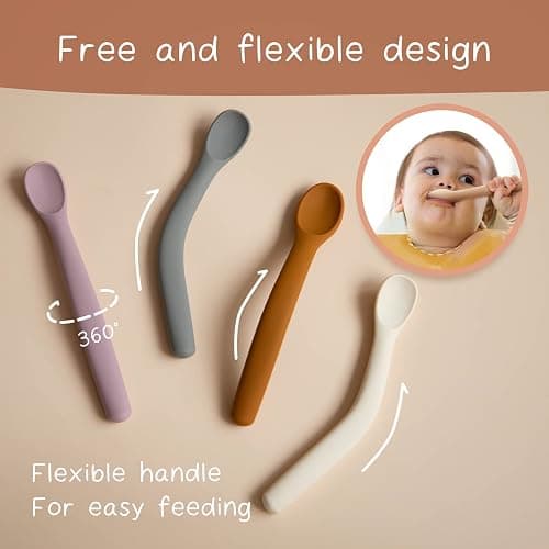 Moonkie Silicone Baby Spoons Set of 4, Two Sizes Feeding Spoon for First Stage 4+ Months, Baby Utensils, Toddler Led Weaning Spoons, Bendable, Chewproof & Boil-proof(Without Case) thumbnail 3
