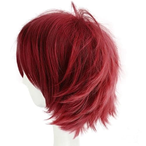 S-noilite Short Wine Red Wig Unisex Mens Womens Burgundy Cosplay Costume Anime Wig Short Spiky Layered Pixie Wigs for Halloween Christmas Carnival Comic-cons Theme Party thumbnail 2