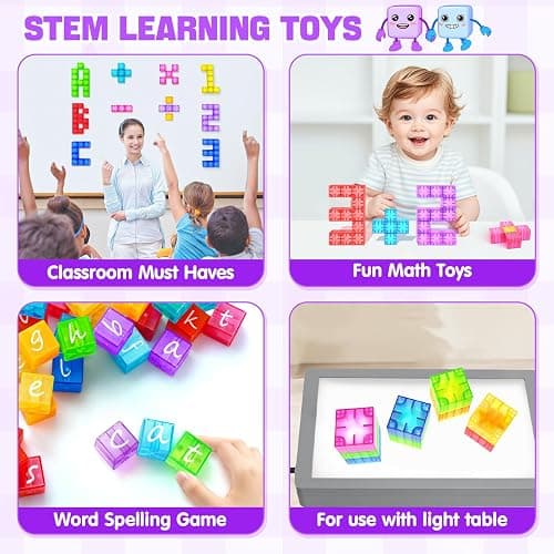 Feoxialy Magnetic Blocks - 52pcs Translucent Magnetic Cubes, Digit Building Blocks Magnet Toys for Kids, Rainbow STEM Creativity Toys 3+ Year Old Boys & Girls Toddlers Kids Christmas Birthday Gifts thumbnail 6