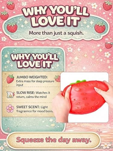 Squishy Squeeze Strawberry Giant Jumbo Big 5 Inch Slow Rising Stress Ball, Realistic Fruit Squeeze Toy for Relief, Adults Kids Sensory Fidget Strawberry Squishy Gifts Party Favor thumbnail 2