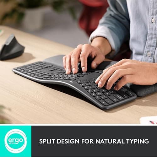 Logitech ERGO K860 Wireless Ergonomic Keyboard - Split Keyboard, Wrist Rest, Natural Typing, Stain-Resistant Fabric, Bluetooth and USB Connectivity, Compatible with Windows/Mac, Black thumbnail 3