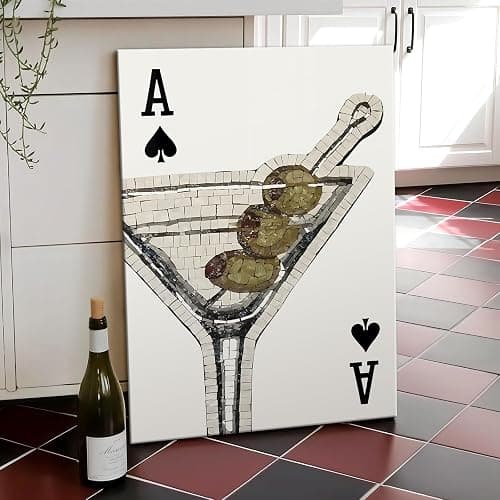 Funky Cocktail Wall Art Vintage Black And White Ace Poker Poster Minimalist Cocktails Canvas Print Wall Decor For Bar Cart Coffee Bar Dining Room 12X18 in Unframed thumbnail 4