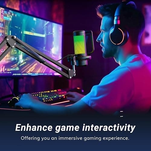 TONOR Gaming Microphone Set with Boom Arm, Vocal Condenser Microphone for PC with Stand, USB Mic with controllable RGB Light, One Tap Mute, Volume Control, for Discord, Twitch Streaming, TC310+ thumbnail 8