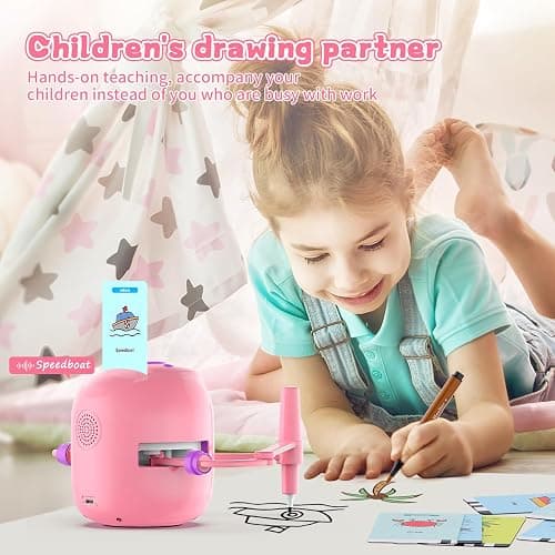 Interactive Educational Drawing Robot for Kids - Montessori Learning Toy with 150 Word Cards, Voice Interaction, Ages 5+ (Pink) thumbnail 3