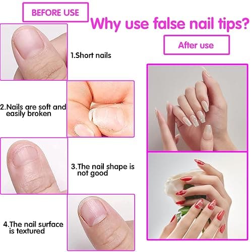 WJIASI Natural False Nails Oval French Acrylic Nails Artificial Nails Tips for Girls Women Natural Color (500 Pieces,10 Sizes) thumbnail 5