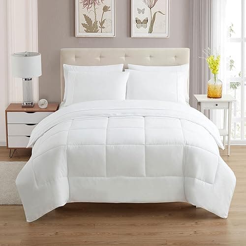 Sweet Home Collection 5 Piece Comforter Set Bag Solid Color All Season Soft Down Alternative Blanket & Luxurious Microfiber Bed Sheets, White, Twin thumbnail 2