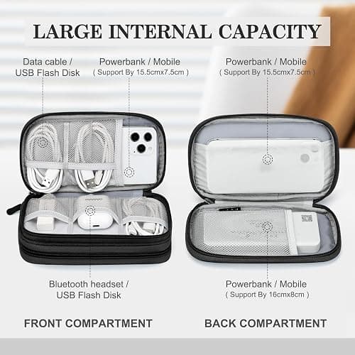 FYY Travel Cable Organizer Pouch Electronic Accessories Carry Case Portable Waterproof Double Layers All-in-One Storage Bag for Cord, Charger, Phone, Earphone Black thumbnail 3