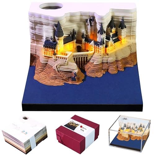 Time Piece Calendar 2026, 3d Desk Calendar 2026, Magic Castle with Weekly & LED Lights, 3D Calendar Paper Carving Art Memo Pad Notepad, Gift for Christmas Housewarming Desktop Decoration - Image 1