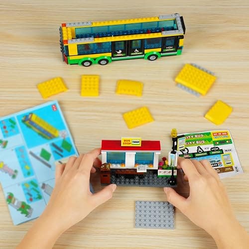 City Town Bus Station Building Block Set - 386 Pieces, Educational Learning Creative STEM Bus Toy, Ideal Gift for Kids, Boys, and Girls Ages 6 and Up thumbnail 7