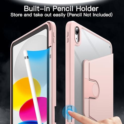 JETech Rotierende Hülle für iPad (A16) 11./10. Generation (2025/2022) mit Stifthalter, 360 Grad Drehbare Schutzhülle Ständer Transparente Rückseite, Auto Wachen/Schlafen (Sandrosa) thumbnail 5