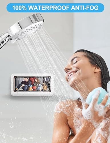 KUNSLUCK Shower Phone Holder Waterproof, Anti-Fog Touch Screen Wall Mount Case for Bathroom Mirror Bathtub, Compatible with 4.7"-6.8" Mobile Phones thumbnail 2