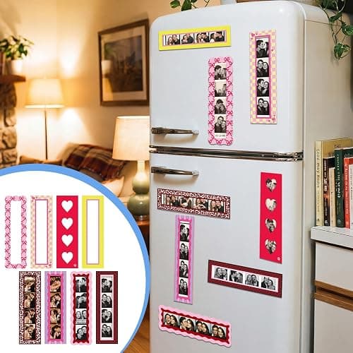 Tellegloww 8 Pcs Magnetic Photo Booth Strip Frame, Retro, 1.5 x 8 in | Vertical Holders for Fridge, Colorful Vintage Design Fits Strips, Refrigerator Decor, Display Photobooth Memories Easily thumbnail 4