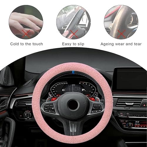 KVAEY Furry Car Steering Wheel Cover, 15.5-16" Fuzzy Fleece Plush Non-Slip Steering Wheel Cover, Warm Winter Decoration (Pink) thumbnail 4