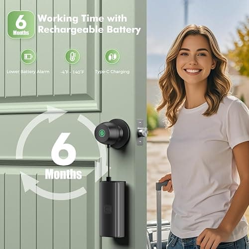 Fingerprint Door knob, Smart Door knob, Intelligent biometric Fingerprint Door Lock, keyless Entry, controllable via app, Suitable for bedrooms, Storage Rooms, Apartments, Offices, Hotels (Black) thumbnail 7
