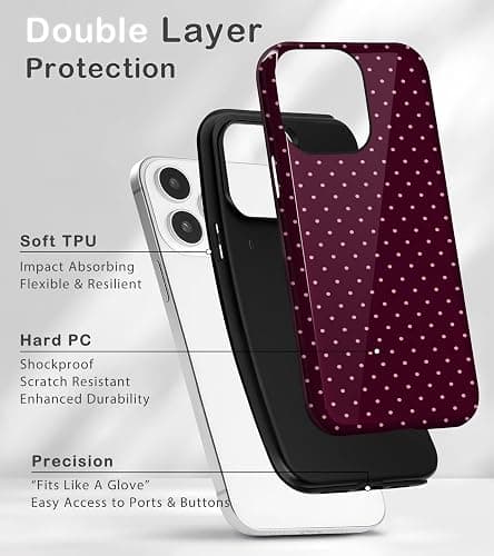 Amzfield for iPhone 14 Pro Cute Polka Dot Phone Case, Burgundy | Polka Dot Phone Case, Summer Aesthetic Design for Women Girls Fall Chic Girly Pretty Dual Layer Hybrid Protection Elegant thumbnail 3