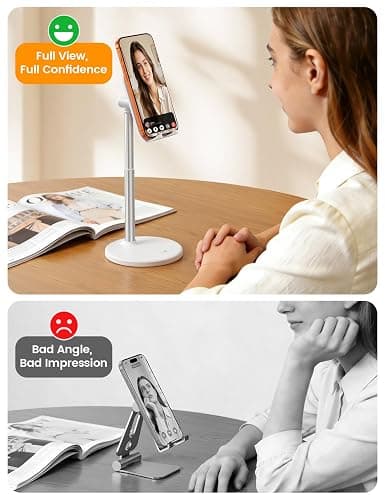 Lamicall Phone Tablet Stand for Desk - White Desktop Holder for iPad Kindle | Height Adjustable Sturdy Stand for Desk, Kitchen Counter & Office Accessories, Fits iPhone Tablets Tab Switch, 4-10" thumbnail 3