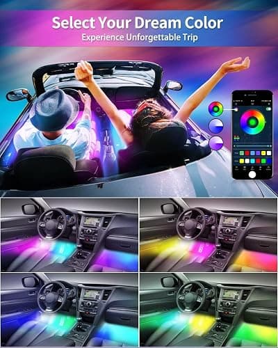 Car LED Lights, Smart RGB+IC 48 LED Car Interior Light, 16 Million Colors Strip Light, APP Control, Music Mode, Scene Modes, 2 Lines Design with Car Charger, Under Dash Lighting for SUVs, Trucks thumbnail 2