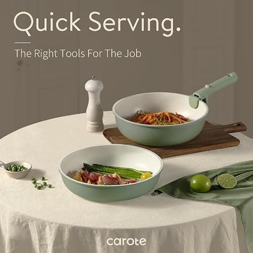 CAROTE Pots and Pans Set, Nonstick Cookware Set Detachable Handle, 19pcs Induction Kitchen Cookware Sets Non Stick with Removable Handle, RV Cookware Set, Oven Safe, Sage Green thumbnail 9