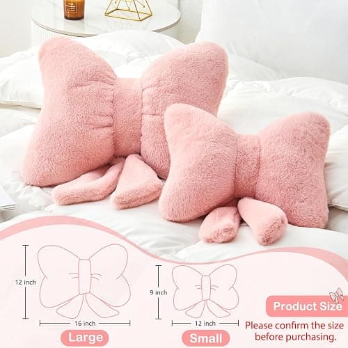 Mepherl Pink Bow Pillow,12'' Bow Shaped Pillow with Faux Rabbit Fur,Soft Bow Throw Pillows Aesthetic Bow Decorative Pillows for Bed Sofa Couch Home Decor thumbnail 2