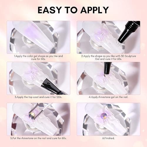 Makartt Rhinestone Glue for Nails with 3D Gel Nail Art Kit DIY Home Use | UV/LED Cured, 15ml Drawing Gel, Molding Gel, 30ML Gem Glue for Nail Charm, Embossed Designs, Rub Chrome Powder thumbnail 8
