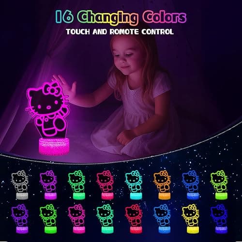 Eygerur Kitty Gifts for Girls - Kitty Night Light, 3D LED 16 Color Dimmable USB/Battery Powered Kitty Lamp with Remote Control and Smart Touch for Girls Room Decor Party Birthday Christmas thumbnail 2