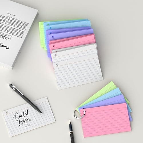 250 Count Colored Index Cards 3x5 Inch with Key Ring, 180gsm Heavy Weight Flash Cards 5 Color (50 Sheets Each) Portable Note Taking for Students, Teachers, Study Note Cards for Office School Supplies thumbnail 5