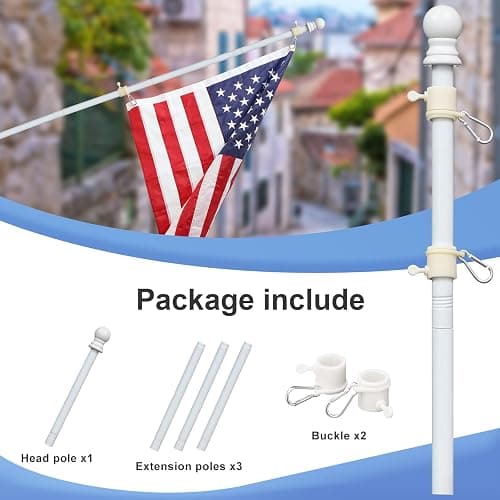 White Flag Poles for Outside House - 5ft Tangle Free Flag Pole for House,Heavy Duty Metal Flagpole Hardware for 3x5 American Flags,Outdoor Flagpoles Mount for Porch,Car,Truck,Boat (without Bracket) thumbnail 6