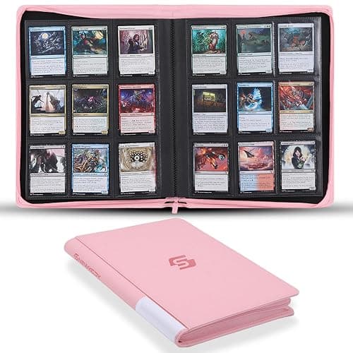 Snekdy premium 360-pocket trading card binder, 9-pocket cards album, waterproof PU-leather Cover with side loading, holds gaming, baseball, basketball & sports cards (Pink) - Image 1